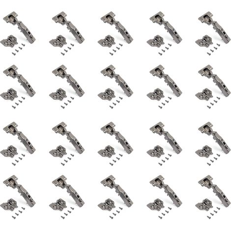 Emuca Set mit 20 geraden Scharnieren X91 mit sanftem Schließen und Einsätzen zum Anschrauben, Höhe 0, Stahl, Titan