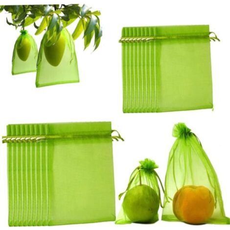 100pcs Sac de Filet de Protection des Fruits Sacs de Protection des Fruits, pour Sac à Arbre fruitier Sac de Jardin Sac de barrière avec Cordon Vert