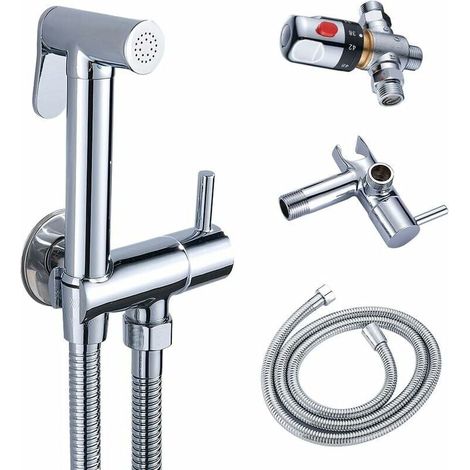 WC-Duschset, Thermostat-Mischbatterie mit Handbrause für Intimhygiene, Verbrühungsschutz aus verchromtem Messing, WC-Bidet-Sprühset, Bidet-Dusche – (1/4)