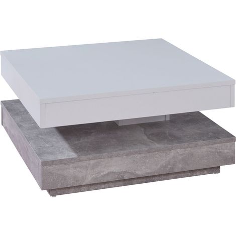 Erano Couchtisch drehbare Tischplatte und 1 Ablage Beton Dekor, weiss.