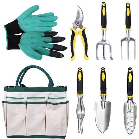 Kit de jardinage en aluminium - SODIAL - 8 outils à main inclus - Poignées ergonomiques - Vert (1/4)