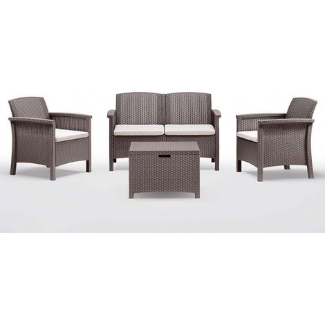 Bica – Salon de jardin 4 places en polypropylène – Kit avec 2 fauteuils, canapé 2 places et table – Résistant aux intempéries – Finition rotin