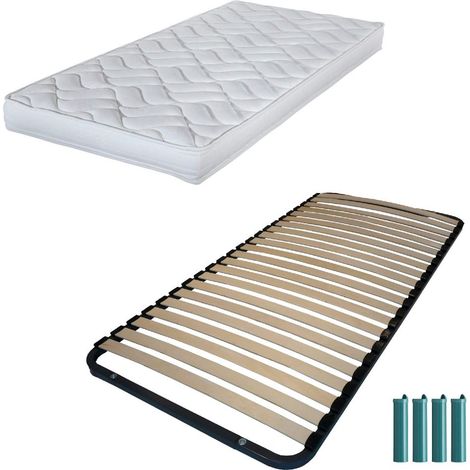 Matelas mousse + Sommier métal démonté 90x190 Melissa - Hauteur 13 cm - Soutien ferme (1/5)