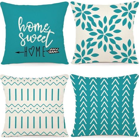 Housse Coussin - 45 x 45 cm - Lin et Polyester - Pour Canapé Chaise Lit Jardin Intérieur Extérieur - Lot de 4 (1/5)