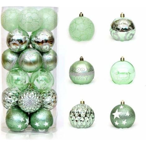 Boule De Noël - 6 cm - Plastique - Vert - Décoration De Fête - 24 Pièces (1/2)