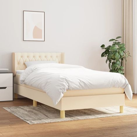 Lit adulte Contemporain Lit à sommier tapissier avec matelas Crème 90x200 cm Tissu 12058 (1/5)