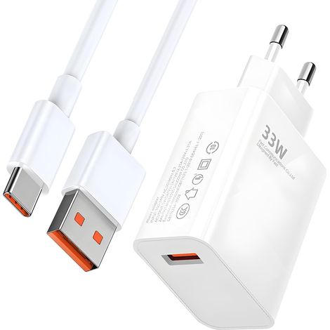 Caricabatterie rapido da 33 W, ricarica rapida e cavo USB-C da 2 m, caricabatterie da parete Turbo Charge Type-C, compatibile con iPhone 14, 13, 12, 11 Pro, Plus, Poco, adattatore TurboCharge (1/5)