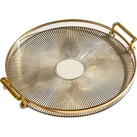 Plateau rond avec poignées, plateau de service rond transparent multi-usage pour pain, fruits, desserts et collations, cuisine, salle de bain, couleur or ambré (1/5)