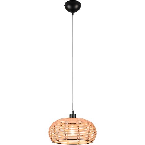 INGA SOSPENSIONE RETICOLO RATTAN NATURALE E MONTATURA NERA D. 30CM 1 LUCE ATTACCO E27 (1/5)