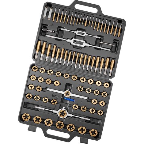Mophorn Juego de Machos y Terrajas de Roscar de 86 Piezas, SAE 4-5/8 pulgadas y Métrico M3 a M12, Rosca Gruesa y Fina, Acero con Recubrimiento de Titanio (1/5)
