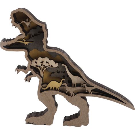 Ornement Dinosaure en Bois Découpé Multilayer pour Décoration Maison - Tyrannosaure Sculpture Creuse (1/5)