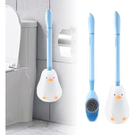 2-in-1 Toilettenbürste in Form einer Tauchente, Silikon-Toilettenbürste, kreative Silikon-Toilettenbürste mit Aufbewahrungsmöglichkeit, für die Reinigung von Bad und Toilette (Blau)