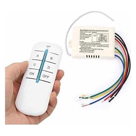 Commutateur de télécommande sans fil 4 voies – Émetteur récepteur 7A – Contrôle éclairage jusqu'à 15m – Installation rapide pour divers environnements (1/5)
