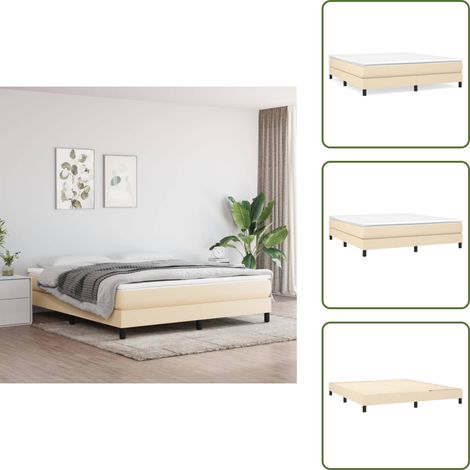 Bettgestell ohne Matratze Creme 180x200 cm Stoff - Bettes Gestell - Doppelbett - Cremefarbenes Bett - Holzrahmen Bett - Lattenrost Bett (1/5)