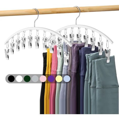 Weißer Wäscheständer 37 x 17 cm, 2 Anti-Rutsch-Gurte aus Edelstahl, 10 Clips zum Aufhängen von Socken