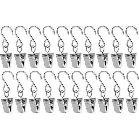 20 Pcs Clips en Acier Inoxydable Crochets Anneaux à Pince pour Tringle à Rideau Clips de Rideaux Crochet pour Bagues de Draperie(Argenté) (1/5)