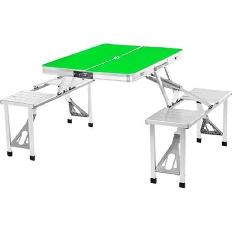TrAdE Shop Traesio - Set Tavolo Pieghevole In Alluminio Pic Nic Campeggio Portatile Valigia Con Panca A 4 Posti - Verde