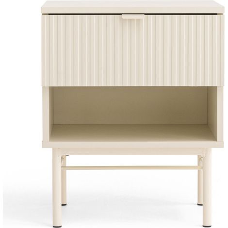 Table de chevet 1 tiroir, 1 niche en bois et métal - Crème - MOLLY (1/5)