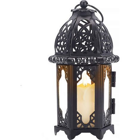 Bougeoir, Lanterne Suspendue Vintage Bougeoir en Métal pour Les événements Extérieurs Intérieurs Fêtes et Mariages Patio à la Maison(Noir) (1/5)