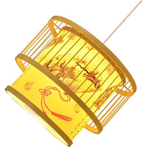Lustre en bambou de style chinois, suspension artistique en bambou à motifs, abat-jour ancien avec rosace en bois pour restaurants et restaurants de fondue chinoise (1/5)
