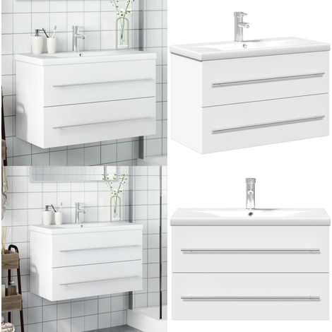 vidaXL Waschbeckenunterschrank mit Einbaubecken Weiß