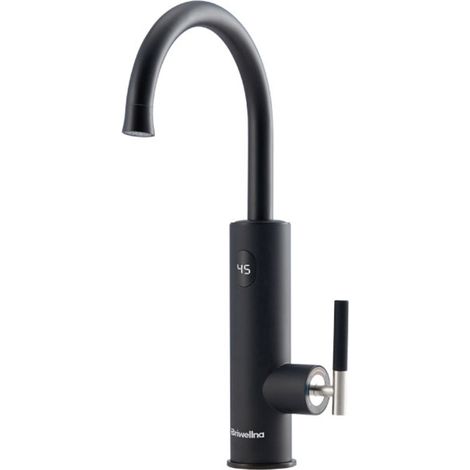 Electric faucet with instant water heater, LED temperature display, kitchen faucet, 360° swivel kitchen faucets, black sink faucet, 3200W stainless steel mixer tap (1/4)