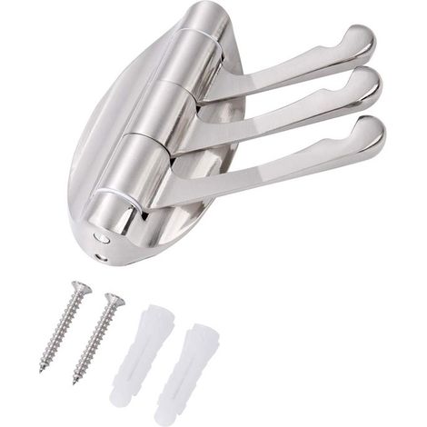 Crochets - Crochets porte-serviettes - Trous perforés - Patère rotative - Patères - Acier inoxydable - Argent brossé - 1 pièce - Crochet à chapeau - Pour salle de bain et Cuisine - Crochet pliable - 4 (1/5)