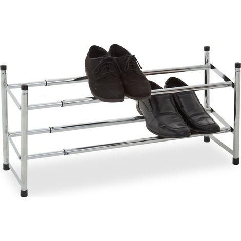 Interiors By Premier Stackable 2 Tier Extendable Shoe Rack, Extendable Chrome Rack, Angled Shelves Of Chrome Shoe Organizer (1/5)