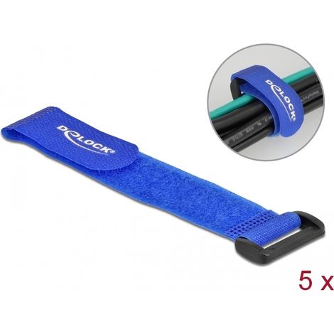 Delock Brida de cable con cierre de gancho y lazo LA 190 x AN 25 mm azul 5 piezas