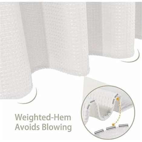 Waffel-Duschvorhang – 80 x 180 cm – Weiß – Mit 6 Kunststoffhaken – Für Badezimmer und WC – Weiß – Schimmelresistent – Polyester – Würfeldesign (1/4)