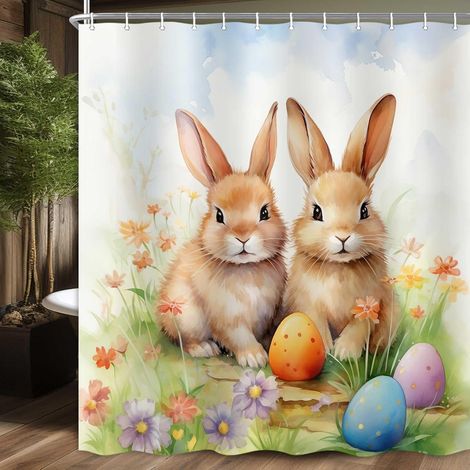 Osterduschvorhang, Retro-Blumenmuster mit Haken, 180 x 180 cm (1/5)