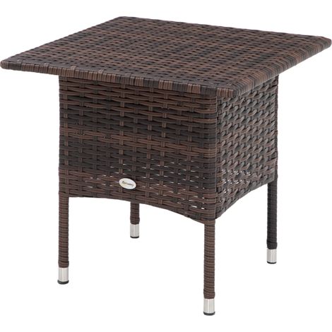 Outdoor Rattan Side Table Coffee Table  Plastic Board, Full Woven Table Top for Patio, Garden, Balcony, Mixed Brown (1/5)