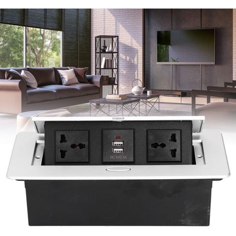 J29 Multifunktions-Tischsteckdose mit geringer Entladerate, silberne Oberfläche, 250 V, zweipolig, drei Multifunktionsbuchsen + zwei USB-Anschlüsse (1/5)