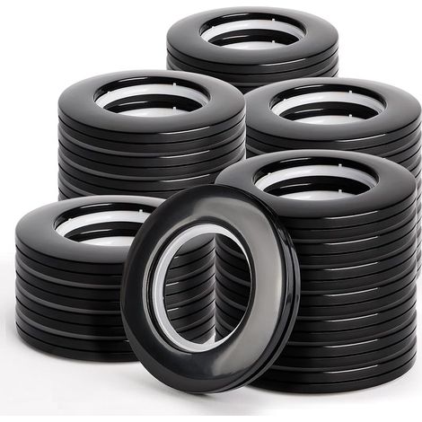32 Pièces Noir Anneaux Rideaux 40 mm en Plastique Rigide avec Œillets Renforcés Profond pour Tringle Ronde, Rideau Fenêtre/Salle de Bain/Placard, Installation Facile sans Perçage (1/5)