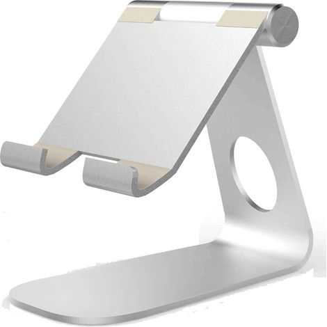 Supporto regolabile in alluminio per cellulare: antiscivolo e stabile per smartphone, tablet e scrivanie. (1/4)