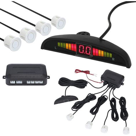 TrAdE Shop Traesio - Kit 4 Sensori Parcheggio Per Auto Retromarcia Posteriori Bianchi Con Led Display - (1/5)