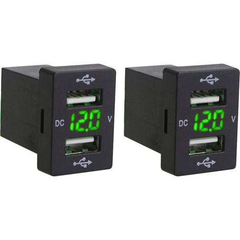 Convient pour deux chargeurs de voiture 12V avec fusible  convient également pour un chargeur de voiture pour téléphone portable 5V 4,2A  comprend un affichage LED et un voltmètre (vert).
