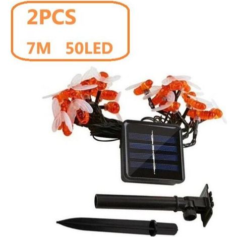 2er-Pack 50 LED-Solar-Gartenleuchten, 7 m, 8 Modi, wasserdicht, für Außen- und Innenbereich, Zaun, Rasen, Terrasse, Lichter für Sommerpartys, Weihnachten, Feiertage, weißes Licht. MUMU (1/4)