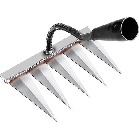 Rateau Jardin, Outillage de Jardin, Rateau de Désherbage Outils Jardinage, Rateau Gazon Scarificateur Manuel 5 Dents en Acier, Houe Jardinage, pour Désherbage/Ameublissement du Sol/Semis (sans Bâton) (1/5)