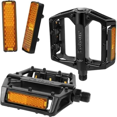 Pédales de vélo en aluminium, bandes réfléchissantes, 9/16'', antidérapantes, premium, pour VTT, route, BMX, MTB, vélo électrique. (1/5)