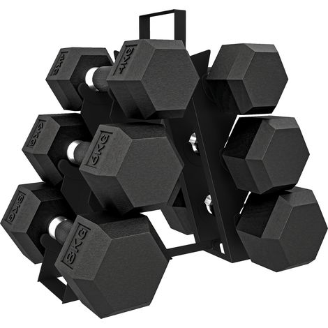 Ensemble d avec support pliable 4kg 6kg 8kg domicile pour salon d'haltères 2x4kg, 2x6kg 2x8kg support, revêtement caoutchouc poignée antidérapante salle sport (1/5)
