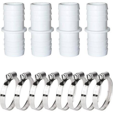 Lot de 4 Raccords de Tuyau Piscine 38 mm avec 8 Colliers de Serrage Inox, Adaptateur Tuyau Piscine, Connecteur de Tuyau pour Piscine Hors Sol et Pompe de Piscine (1/5)