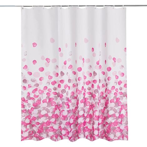 Rideau de douche imperméable et résistant à la moisissure, 100% polyester, lavable et facile à nettoyer, livré avec des crochets de rideau de douche, motif pétales roses, 180 x 180 cm. (1/5)