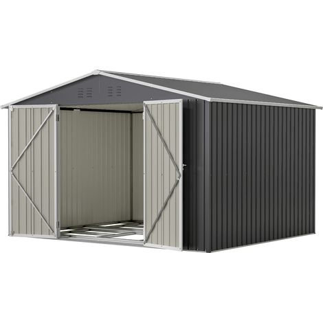 CHICFURN Cobertizo de metal 300x252x191 cm antracita, tejado a dos aguas (1/5)