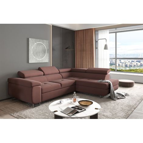 Ecksofa Sofa JADE Stoff Monolith Bordeauxrot mit Schlaffunktion Ottomane Rechts (1/2)