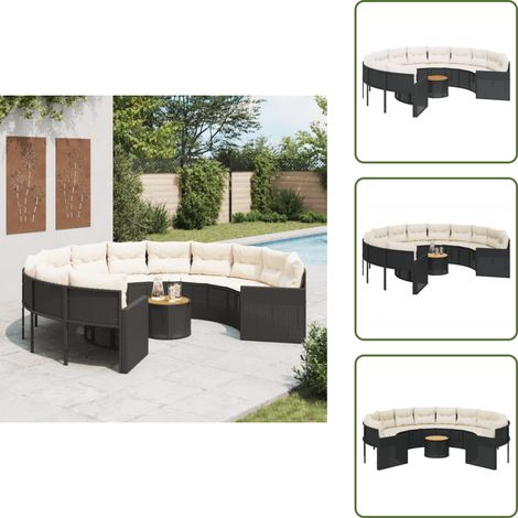 Canapé de jardin avec table coussins rond noir résine tressée - Canapé De Jardin - Salon De Jardin - Ensemble De Jardin - Mobilier Extérieur - Résine Tressée (1/5)