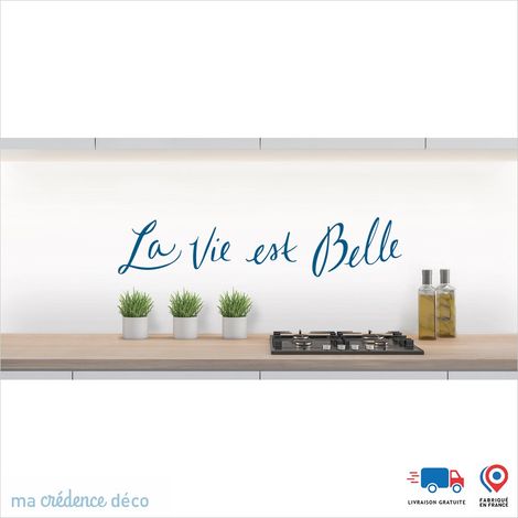 Crédence : LA VIE EST BELLE - Couleur Bleu signal - Alu composite - 120 - 60 (1/3)