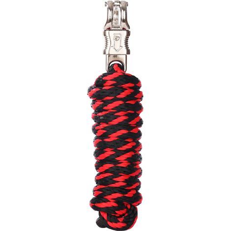 Longe pour cheval - Corde de fixation dans différents designs élégants - Laisse de fixation pour poney, âne, chèvre avec crochet de panique (rouge noir, crochet de panique) (1/5)