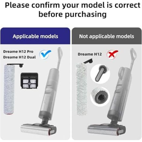 H12 Pro Kit Accessoires pour Dreame H12 Pro, H12 Dual Aspirateur Eau et Poussière - 2 Brosse Rotative + 2 Filtres + 1 Brosse de Nettoyage