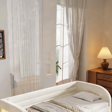 Cadre de lit beige en flannelette 211 x 100 x 73 cm (1/5)